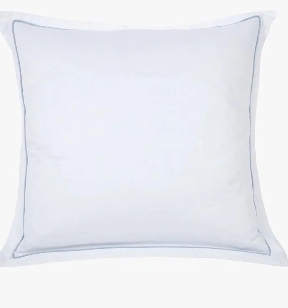 Pom Pom at Home Sheena Sateen Euro Pillow Sham Bamboo White Blue Trim NEW $103